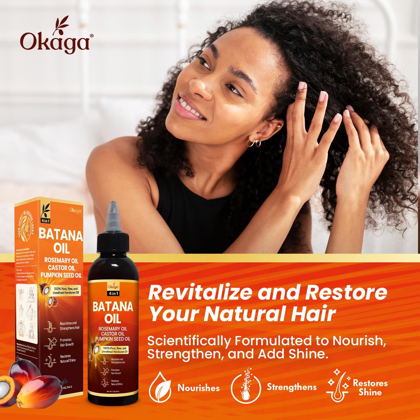 Batana Oil for Hair Growth - 100% Pure Unrefined Formula with Rosemary, Castor & Pumpkin Seed Oils | Nourishes & Strengthens Hair (5oz)