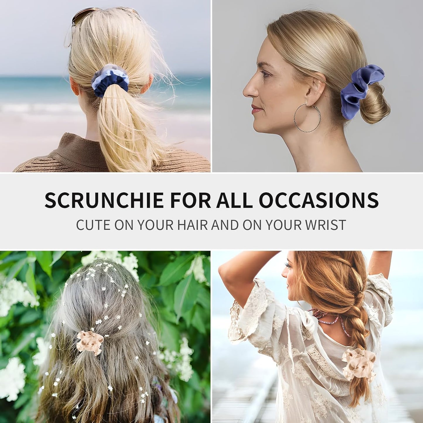 Silk Hair Scrunchies - 5Pcs Mulberry Silk Hair Ties for Frizz & Breakage Prevention | No Damage Elastic Ponytail Holders