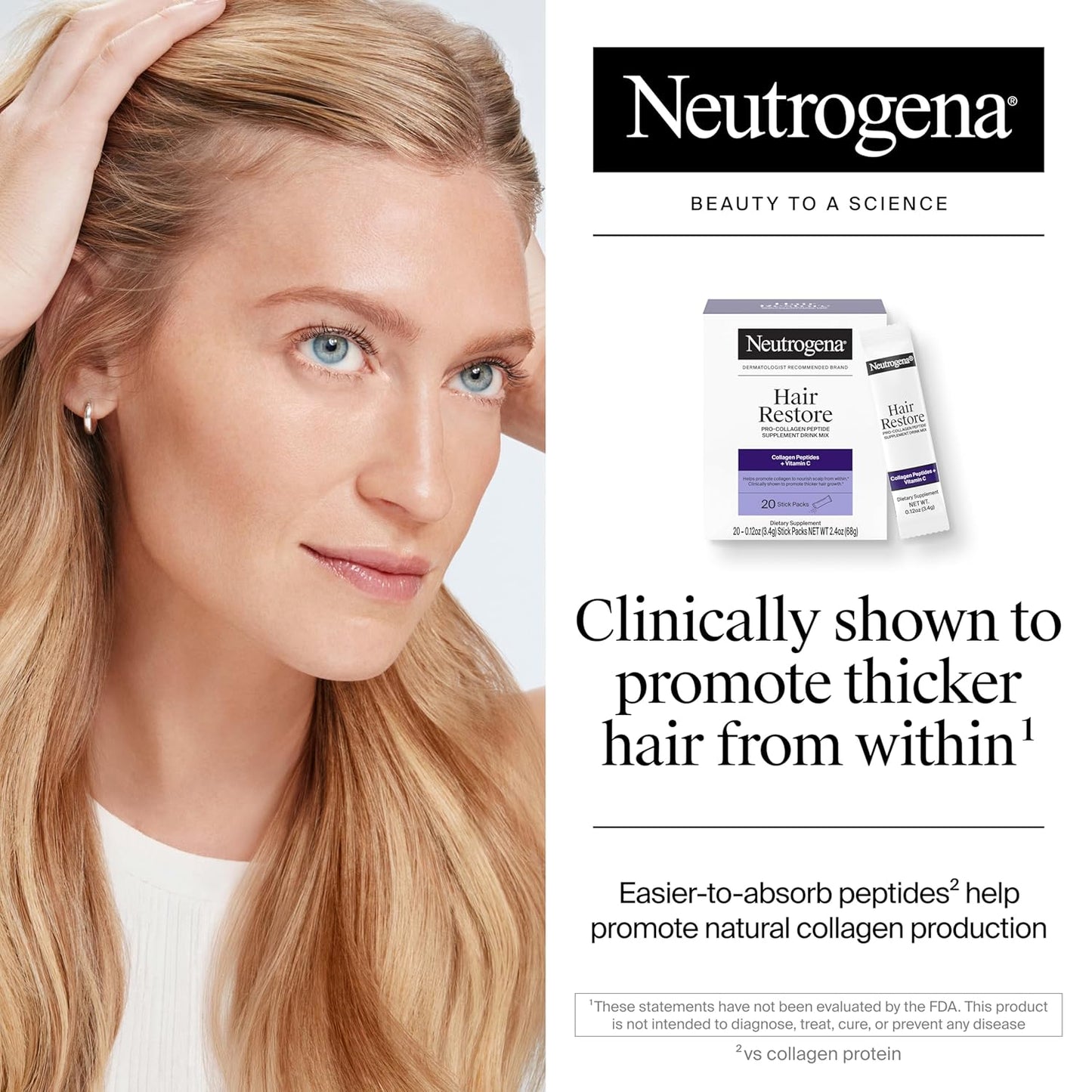 Neutrogena Hair Restore Pro Collagen Peptide Powder - 20 Count Supplement for Healthy Hair