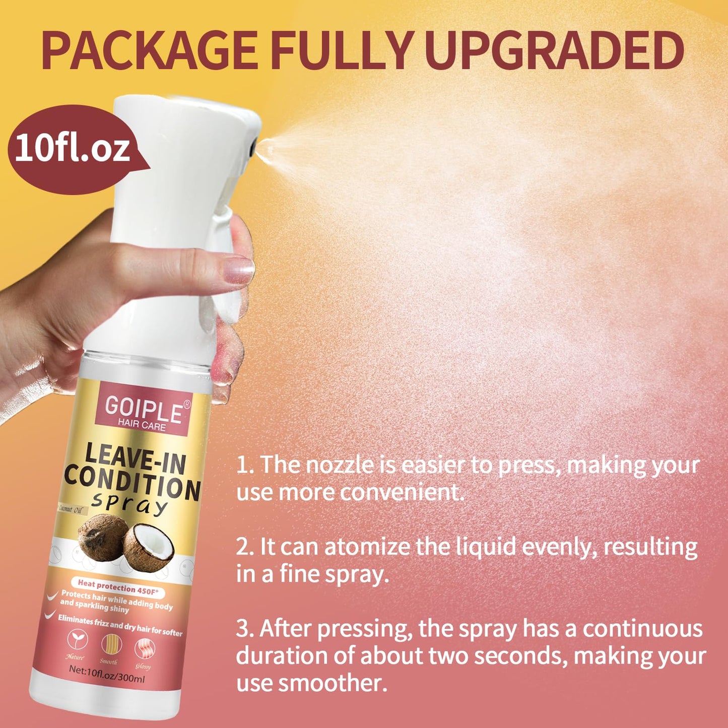Leave In Conditioner & Heat Protectant Spray Smooth Flyaways Add Shine - 450 'F Heat Protectant Spray Frizz Control Thermal Pretection Enhancer Blow-Dry Support Thermal Styling Mist for All Hair Types