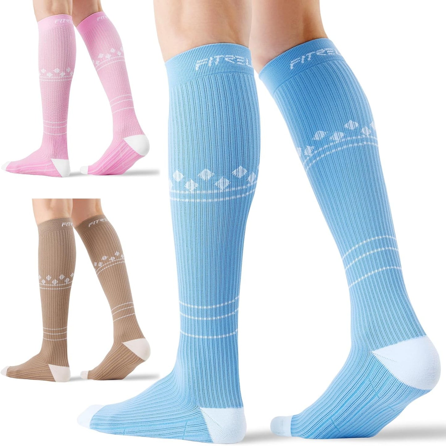 FITRELL Compression Socks for Men & Women - 20-30mmHg Circulation Support | 3 Pairs
