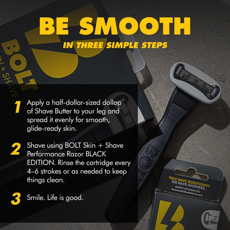 BOLT Skin + Shave - Performance Razor - Black Edition - 5-Blade Swedish Steel - Aloe & VIT E - Zinc Handle - Smooth Shave Kit - 2 Cartridges