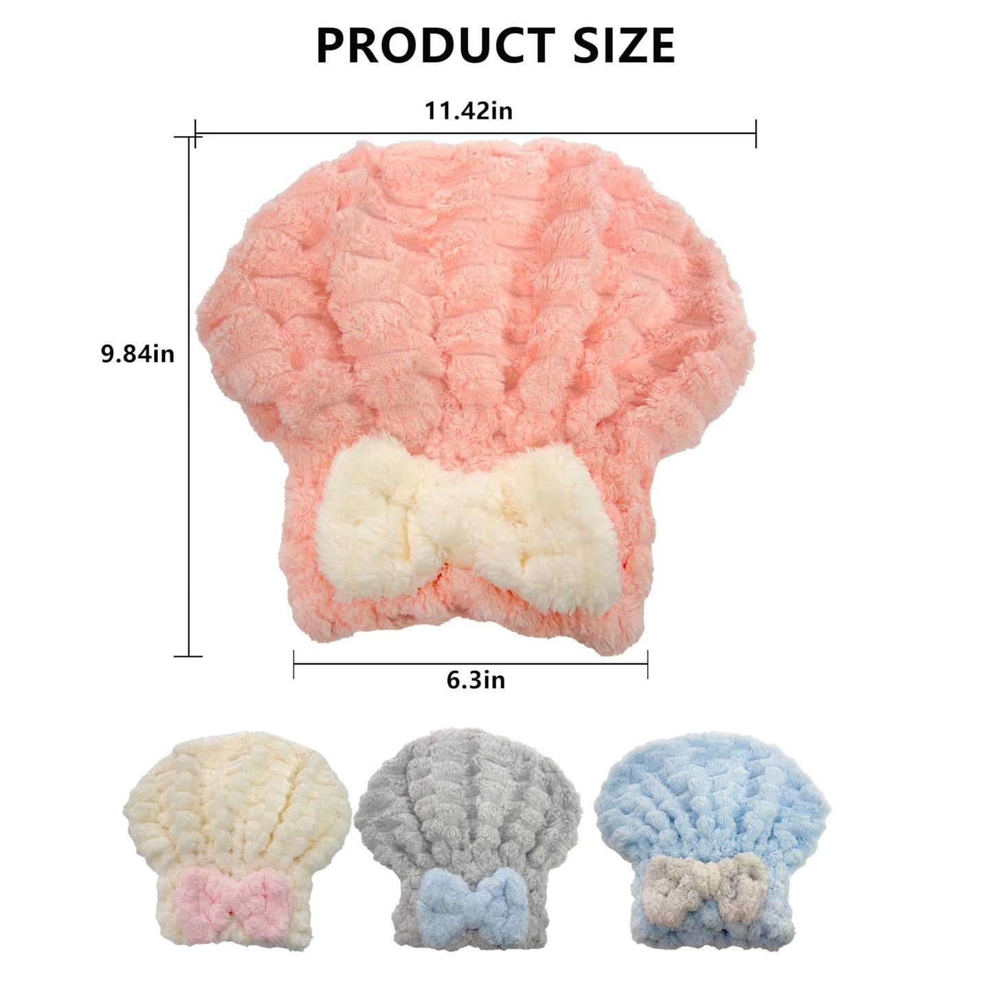 AZSRKRBM 4-Pack Microfiber Hair Towel Cap for Short/Medium Hair, No Twist, No Tug, Soft Absorbent Drying Hat with Bow for Women - Great for Skincare, Makeup, Shower