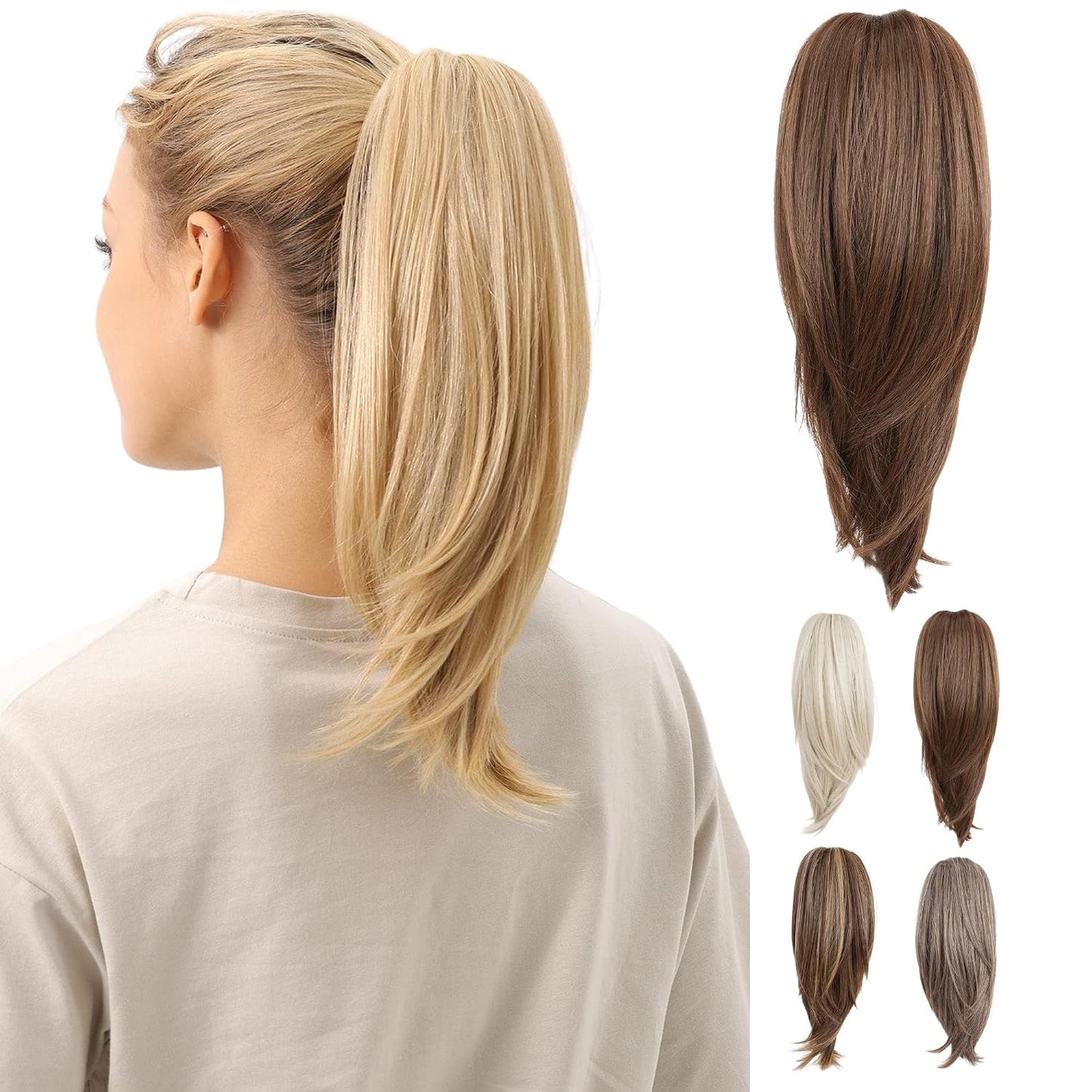 10-Inch Straight Claw Clip-In Ponytail Hair Extensions - Black | Realistic Synthetic Hair for Women & Men