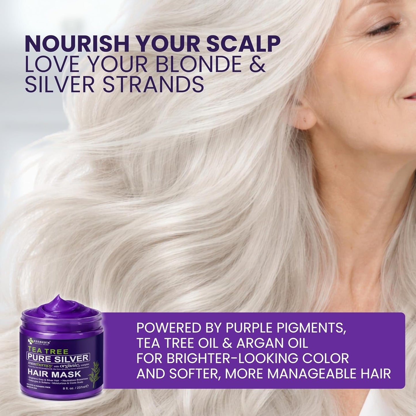Tea Tree Hair Mask - Deep Conditioning Purple Formula for Brassy Tones | Argan Oil for Dry, Damaged Hair