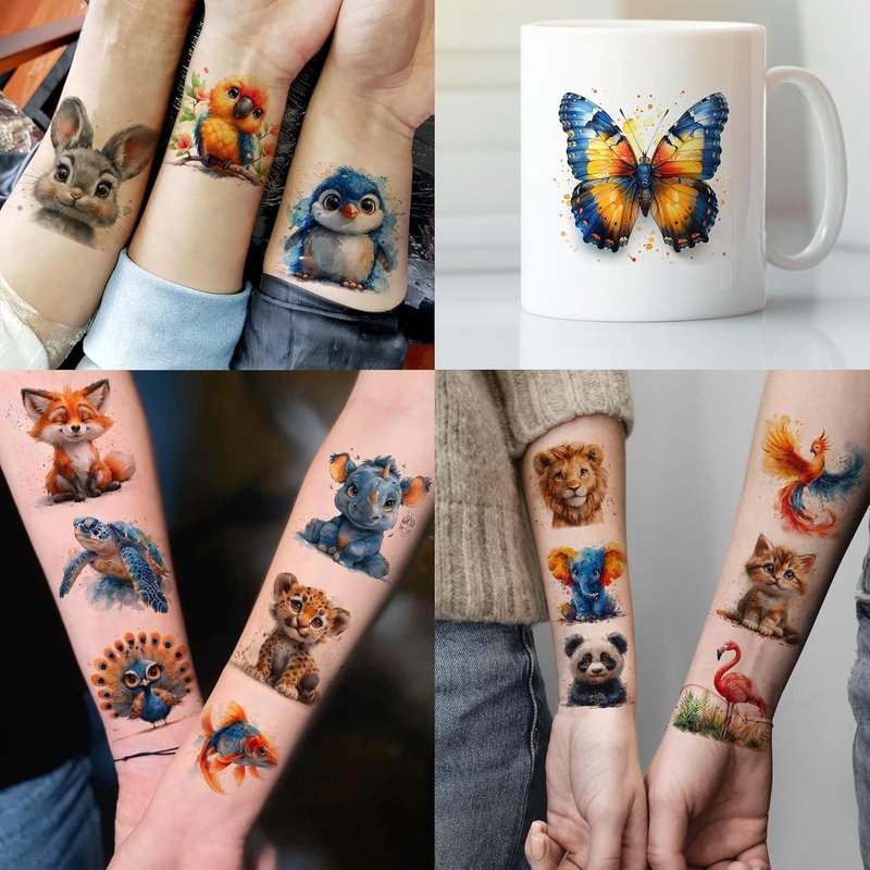 132 PCS 3D Cartoon Animal Temporary Tattoos for Kids - Fun Birthday Party Favors | Mixed Cute Designs