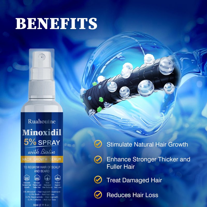 5% Minoxidil Hair Growth Spray Serum, Hair Regrowth Treatment for Men and Women, Strengthens and Thickens Hair for Fuller, Longer Results, Beard and Facial Hair Enhancer