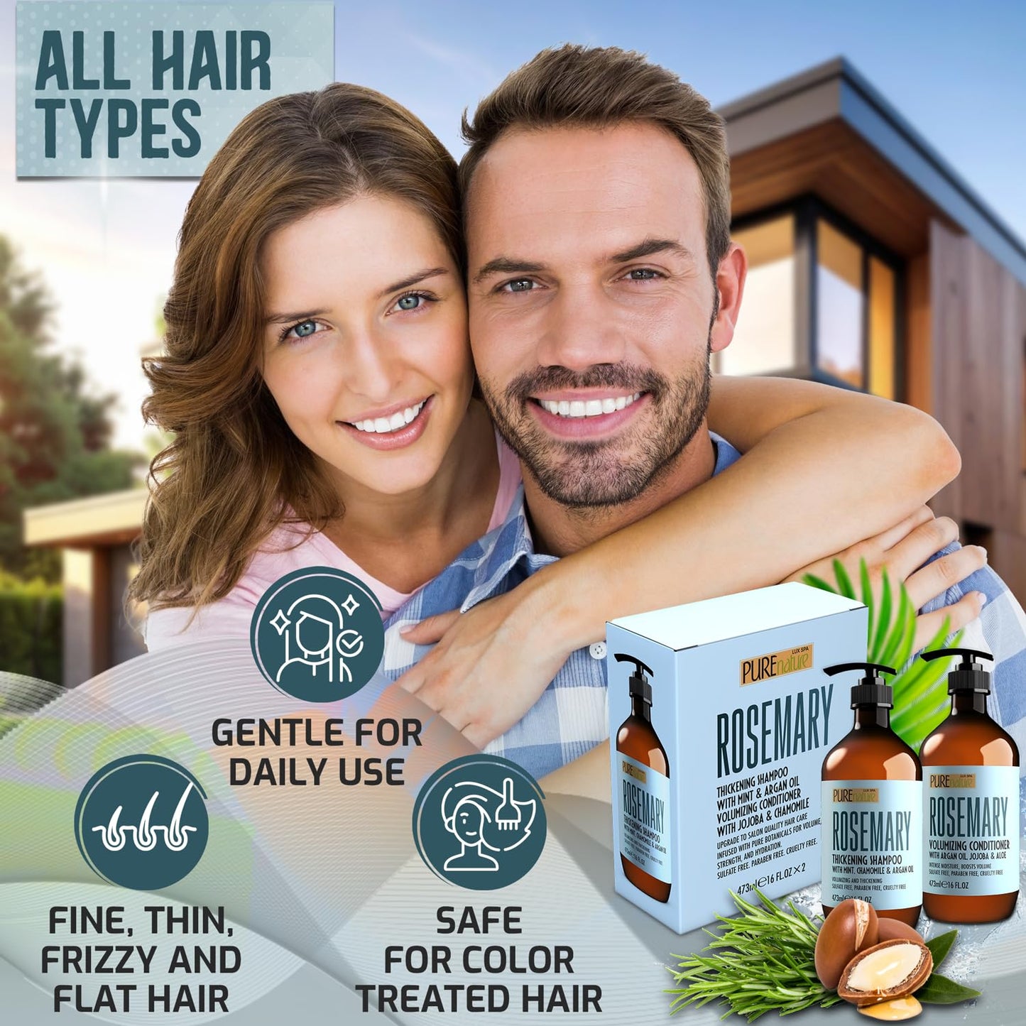 Rosemary Shampoo and Conditioner Set - Sulfate-Free Volumizing Formula for Thinning Hair | 16 Fl Oz (Set of 2)
