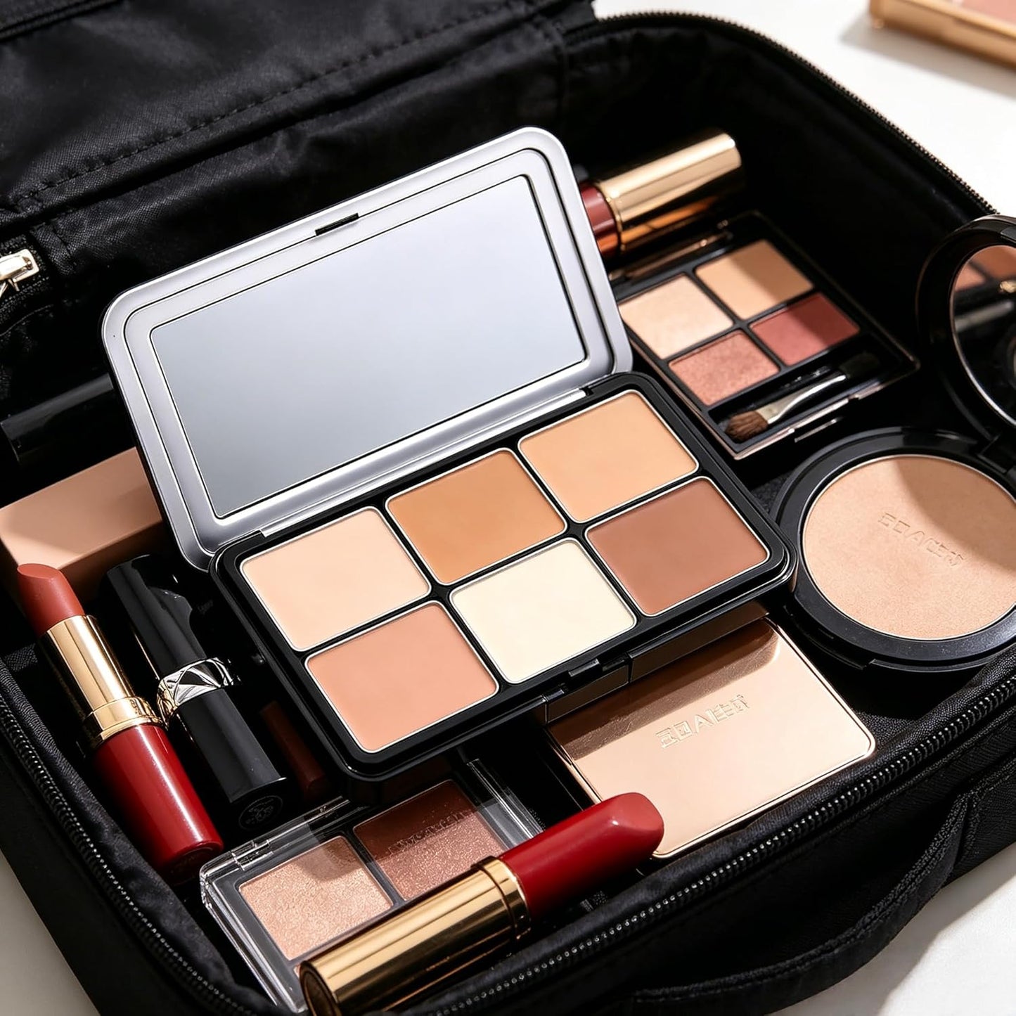 Empty Magnetic Makeup Palette - 2pc Refillable Eyeshadow & Lipstick Organizer with Mirror | Portable Design