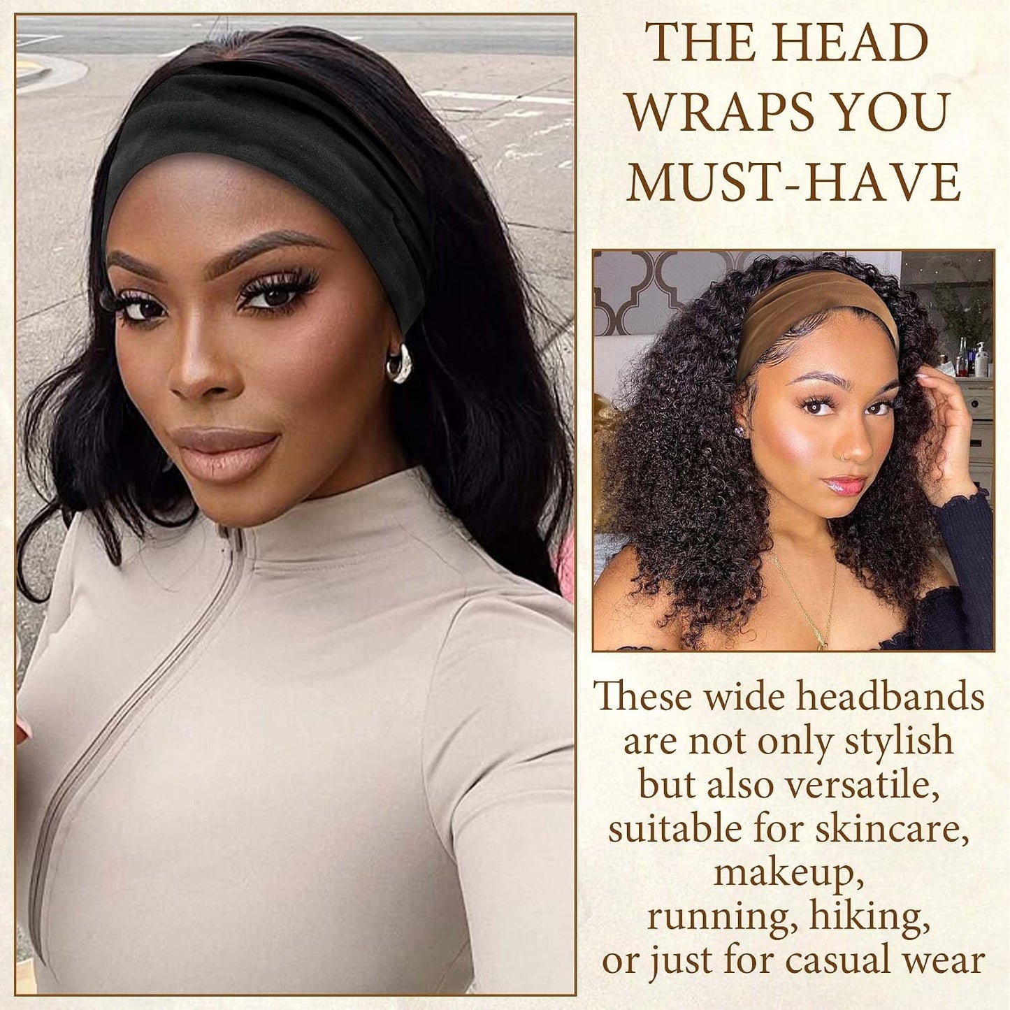 Bandana Headbands for Women - Large Turban Wraps | Knotted Criss Cross Design, Perfect for Workouts