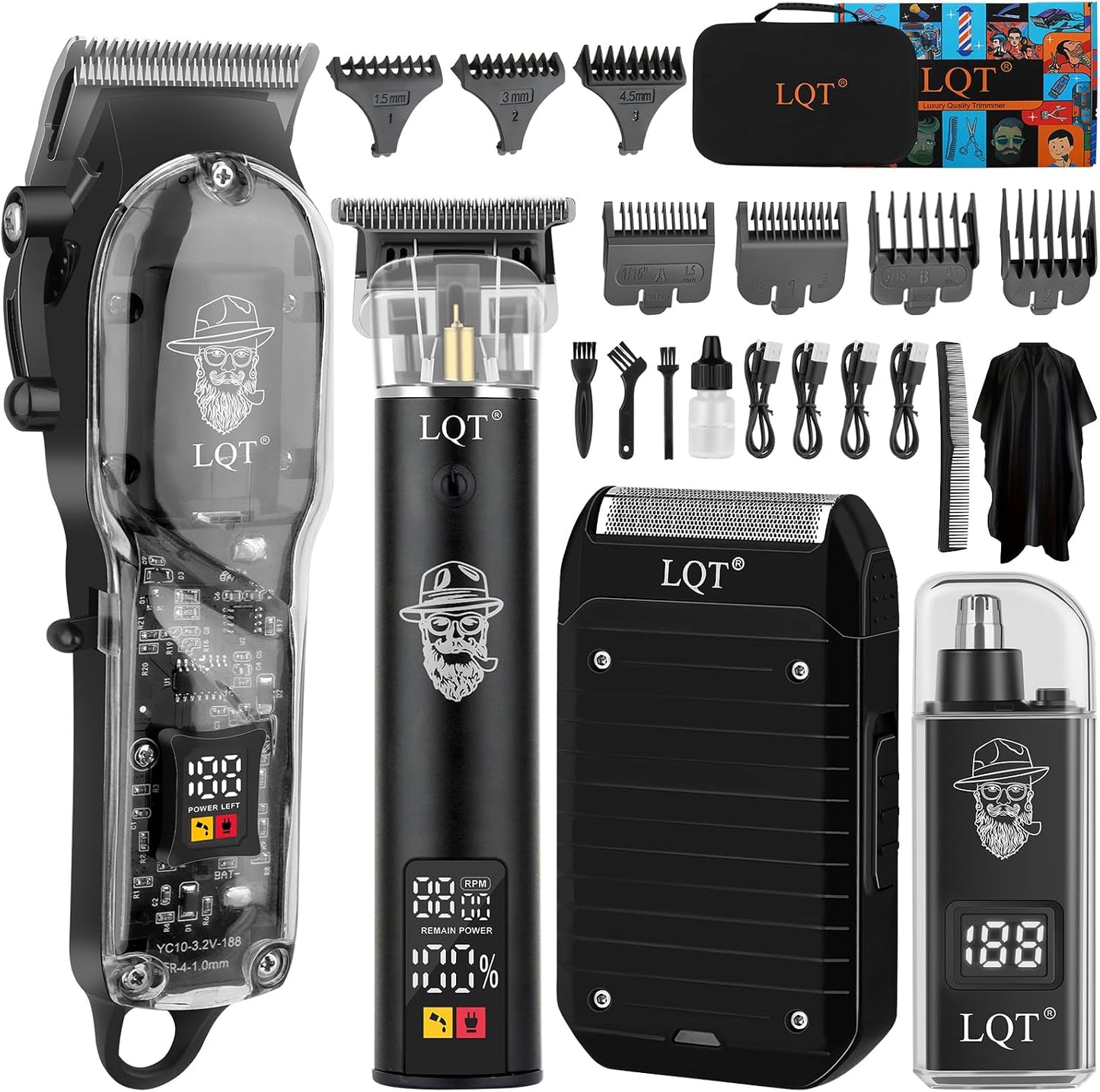 Professional Barber Kit - Cordless Hair Clipper, Trimmer & Shaver Set with LED Display | USB-C Rechargeable, Low Noise, Grooming Gift for Men (Bronze)