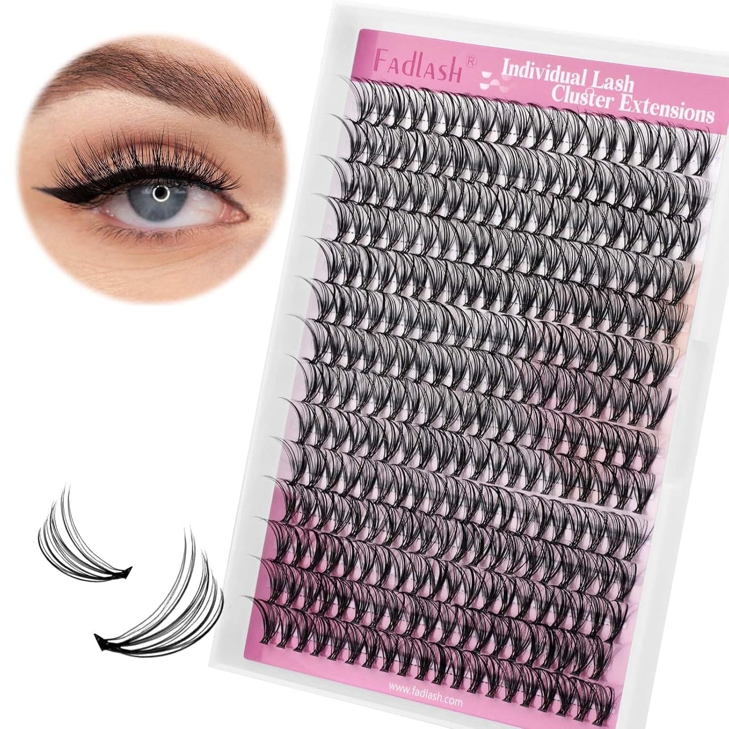 FADLASH Natural Eyelash Clusters - Fluffy 100D/200D Extensions | DIY Home Use, 8-16mm D Curl, 2 Pack