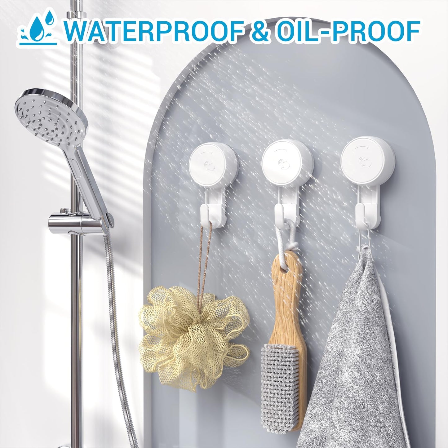 LUXEAR Heavy Duty Waterproof Shower Hooks 2 Pack - Suction Hook, No Drill Damage-Free Removable Reusable Wall Hooks for Bathroom Kitchen Towel Bathrobe Loofah Shower Hooks (Max Load 11LB/5KG)