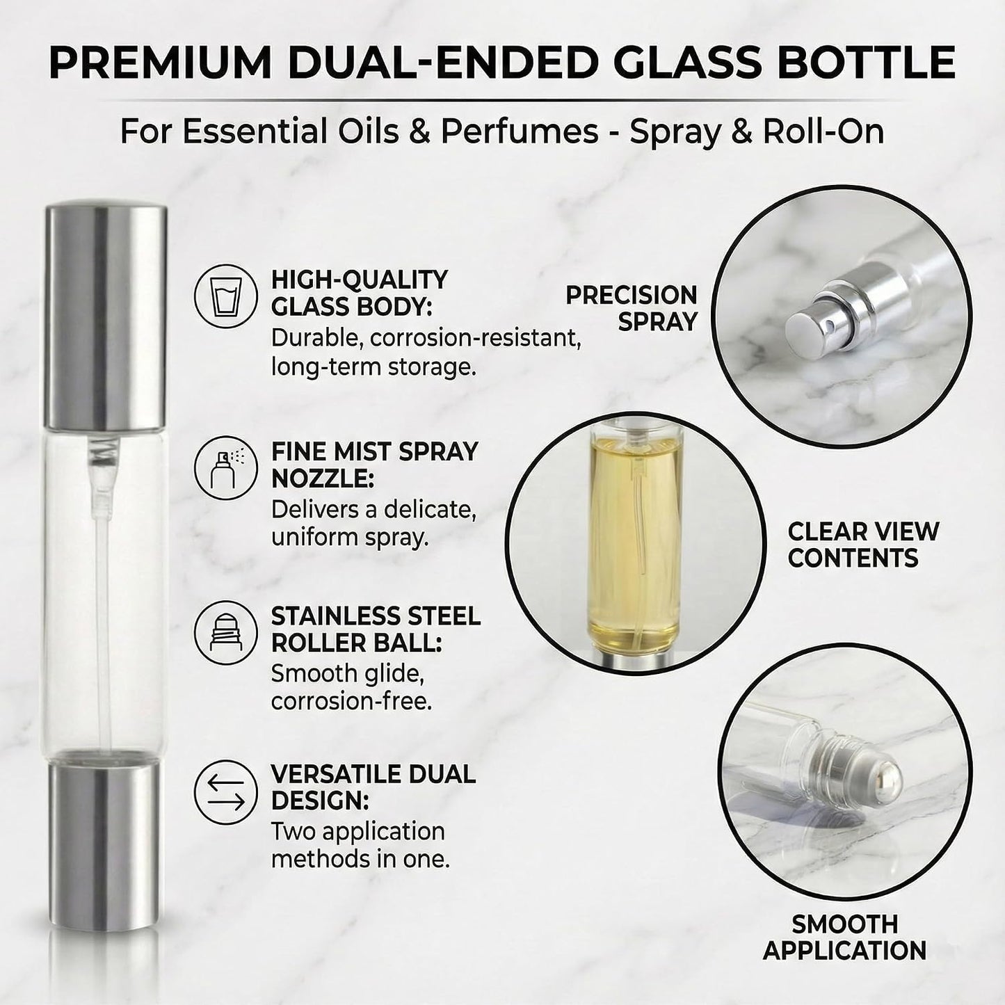 Travel Perfume Bottle Set - 4PCS Refillable Glass Atomizers with Dual-Head Spray & Roller Ball | 10ml Amber & Clear