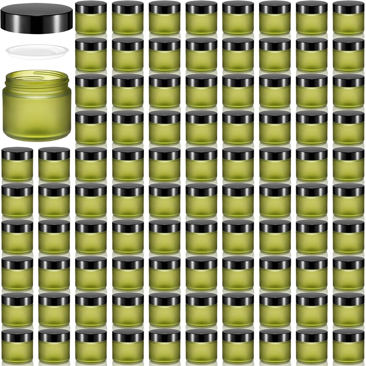 32 Pcs 2 oz Glass Jars - Leakproof Travel Size Cosmetic Containers for Makeup, Creams & DIY (Pea Green)