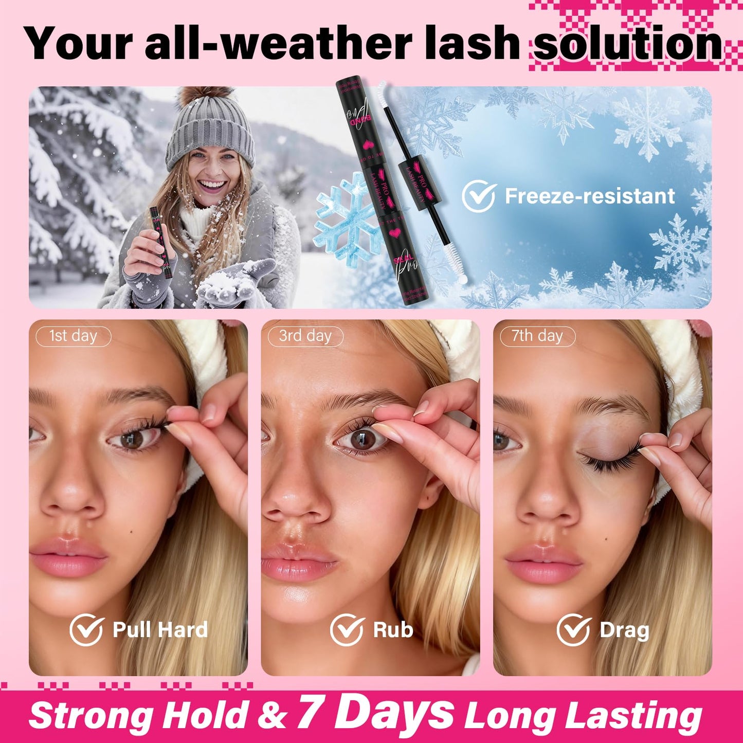 PROLASHBEAUTY Clear Lash Cluster Glue 7 Days Long Lasting Bond and Seal Lash Glue Waterproof Lash Bond & Seal for Clusters 1 Week Strong Hold 2-3S Fast Dry(10ml, Clear)