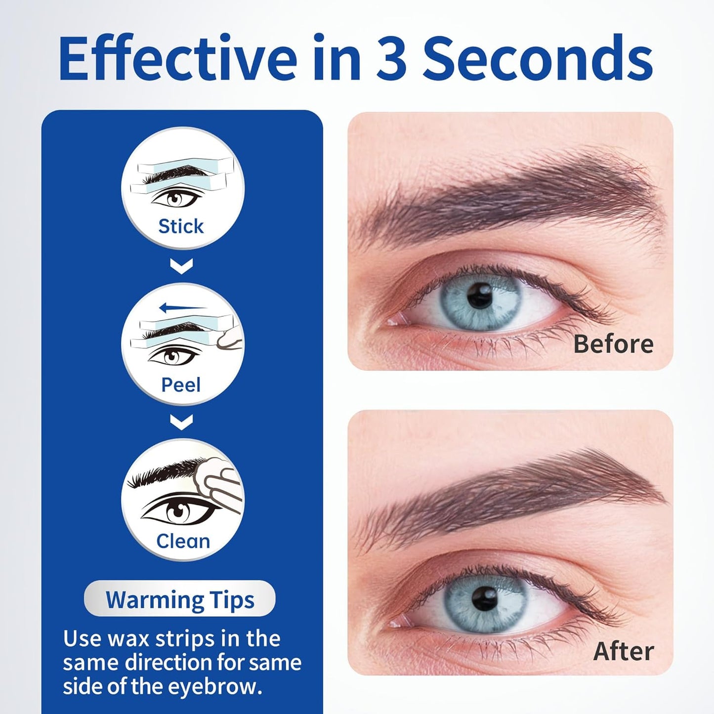 Men's Sword Eyebrow Wax Strips - Hair Removal Waxing Strips for Sensitive Skin | 24 Strips + 4 Calming Oil Wipes