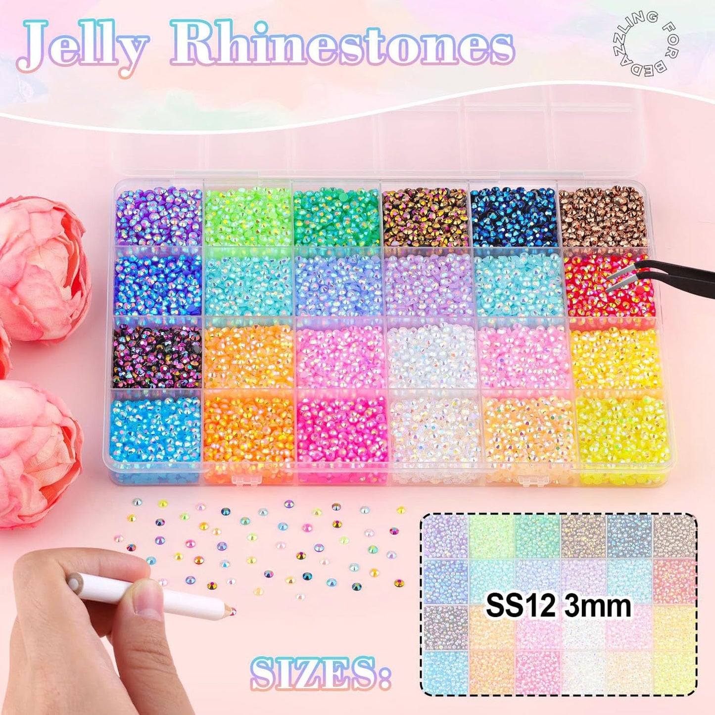 45000 Pcs 40 Colors Resin Jelly Rhinestones for Bedazzling Gems, Multicolor 3mm Flatback Badazzle Kit with 3 Pcs B7000 Jewelry Glue & Tools, All-in-One Bedazzling Kit DIY Arts & Crafts Gifts