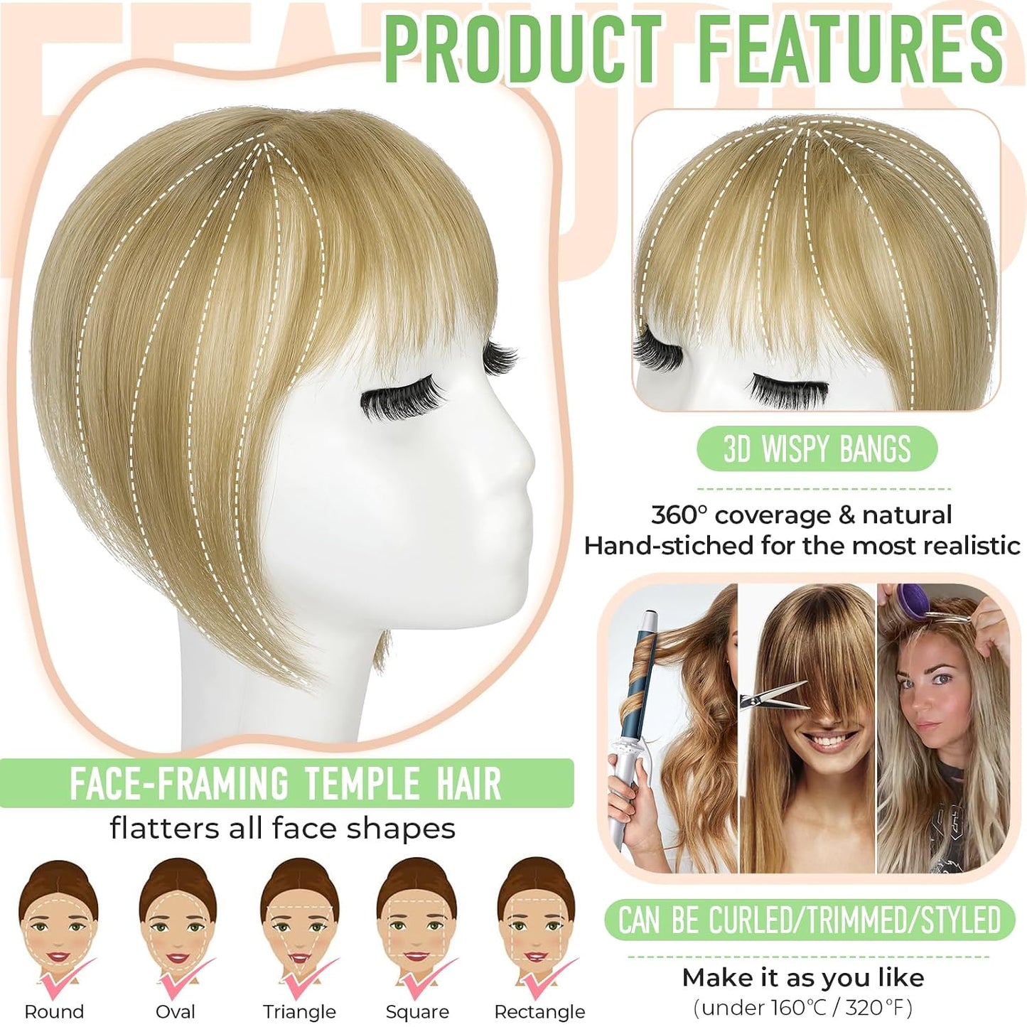 Clip-In Bangs Hair Topper - 360° 3D Synthetic Wispy Bangs for Women | Ash Blonde Daily Wear