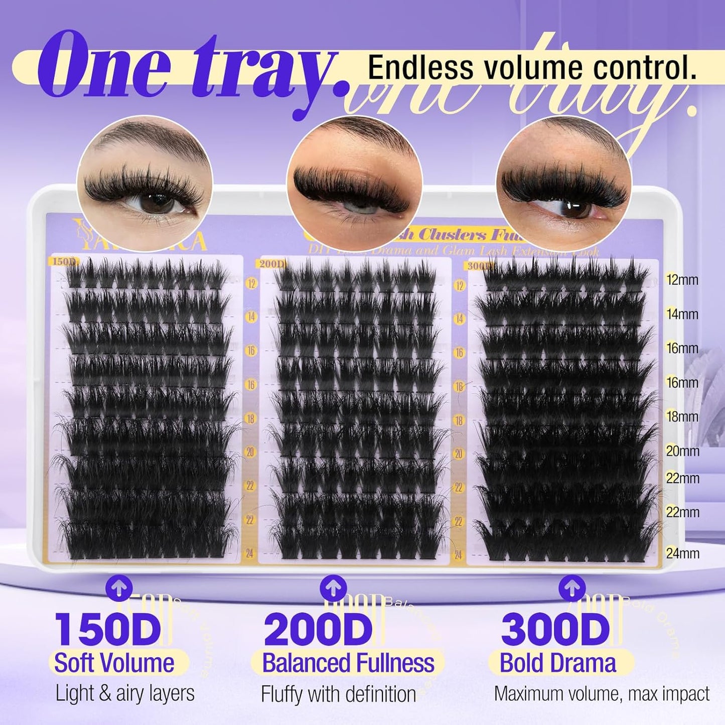 Fluffy Lash Clusters - 150D/200D/300D Thick Volume Eyelash Extensions | 12-25mm D Curl Wispy Individual Lashes for DIY Glam Look
