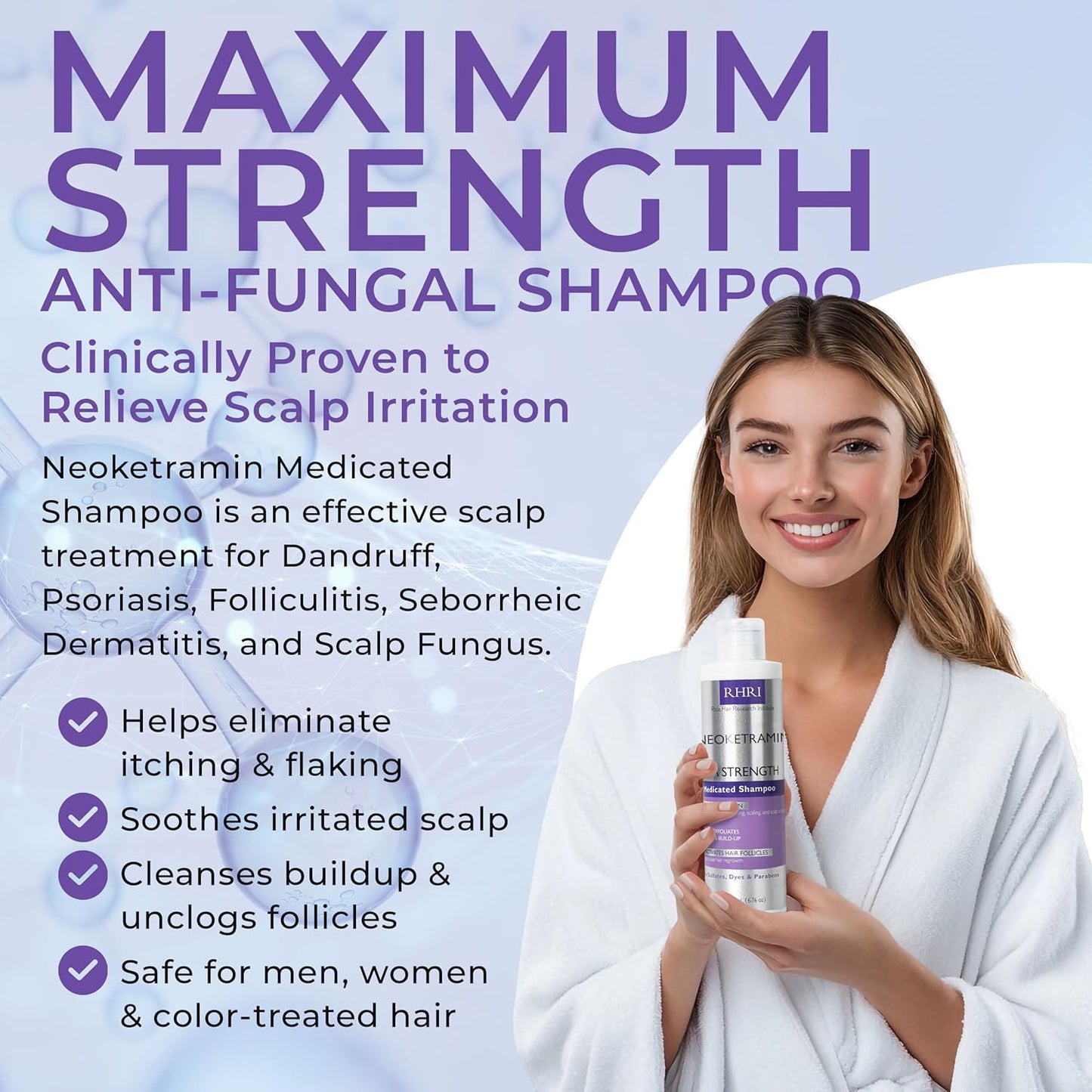Anti Fungal Shampoo for Men & Women - Medicated Treatment for Dandruff, Folliculitis & Dry Scalp | Paraben-Free, Sulfate-Free, Includes Dandruff Brush