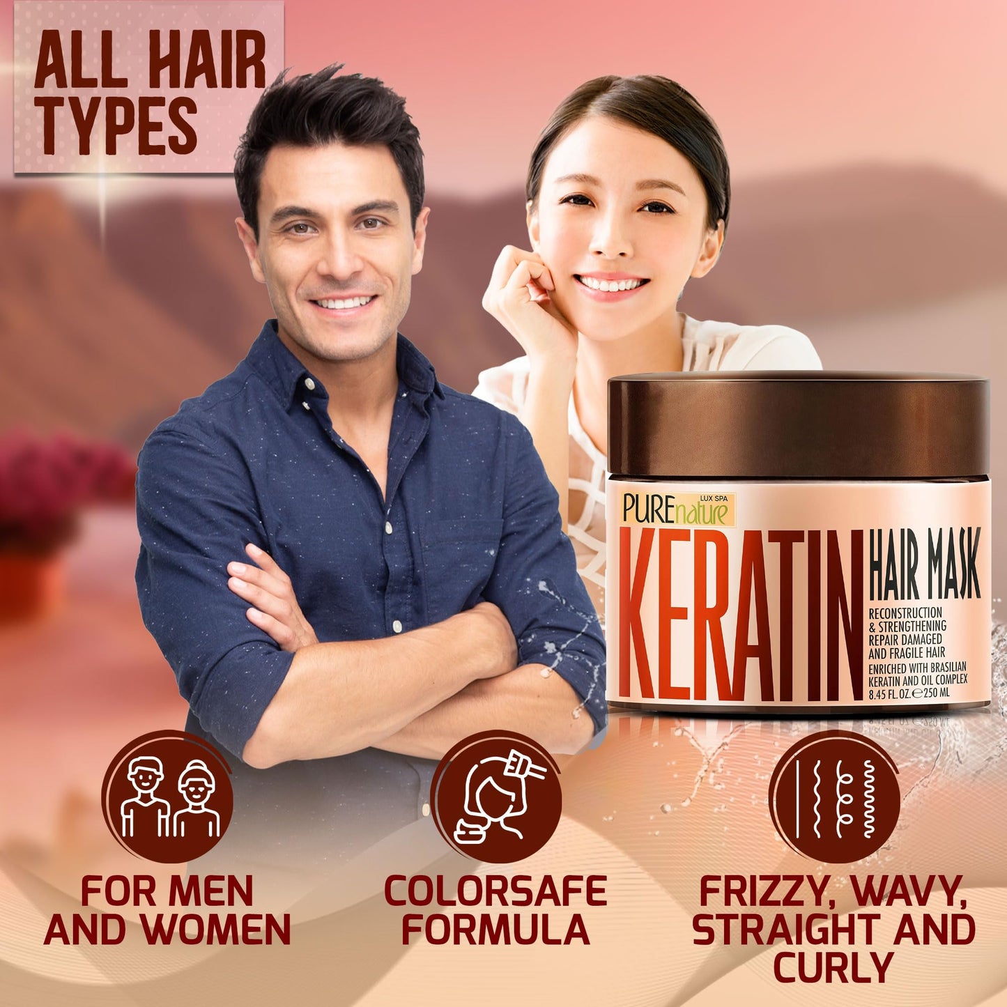 Keratin Hair Mask - Deep Conditioning Treatment for Dry and Frizzy Hair - Advanced Repair for Extremely Damaged Hair - Hydrating Conditioner with Collagen Protein, Moisturizing for Curly Women and Men