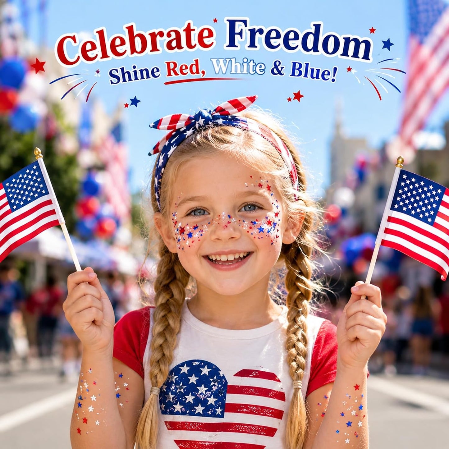 Patriotic 4th of July Glitter Stick - Sparkling Red, White & Blue Face & Body Glitter for Independence Day Celebrations | Perfect for Women & Kids