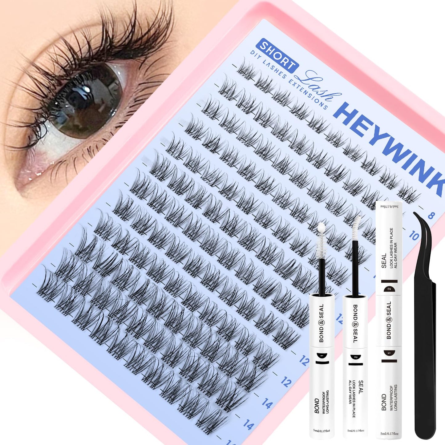 DIY Lash Extension Kit - Natural Wispy D Lashes Clusters | 8-18mm Eyelash Extensions with Bond, Seal & Tweezers for Beginners