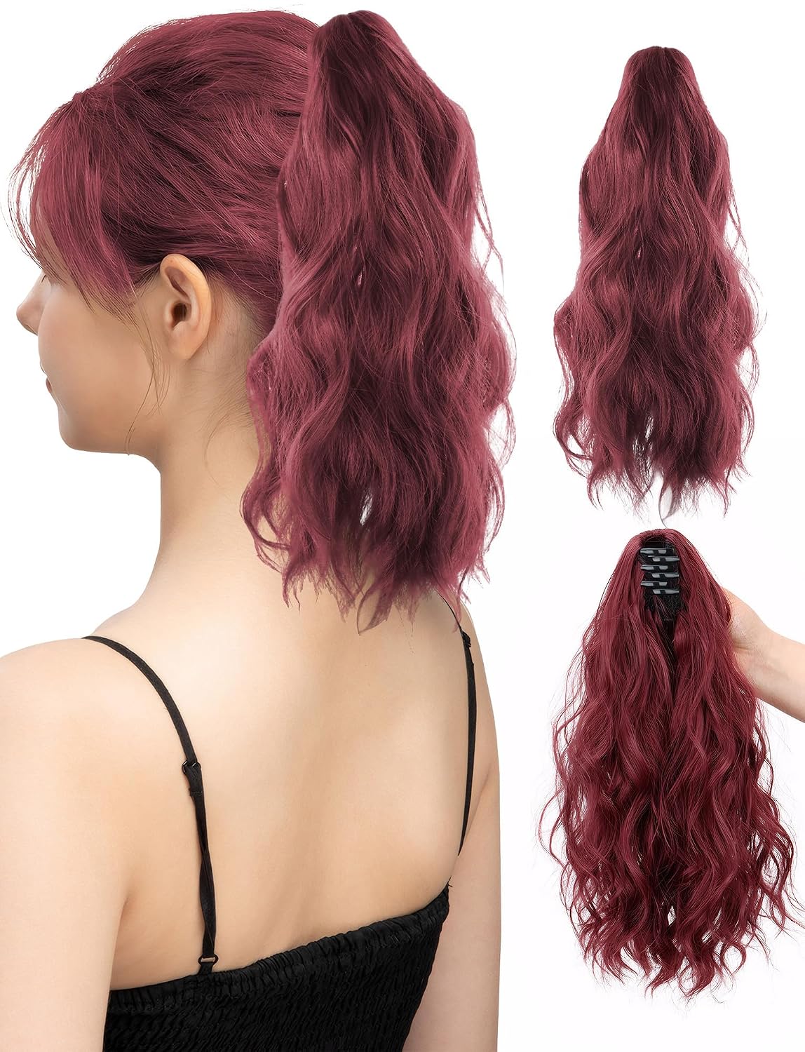Curly Wavy Ponytail Hairpiece - 13-Inch Synthetic Claw Clip Extension | Honey Blonde