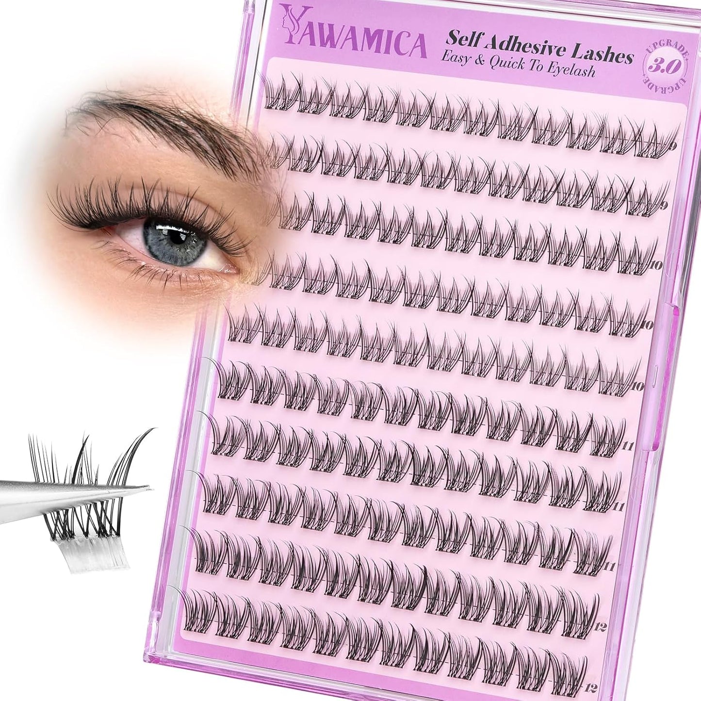 Natural Lash Clusters - Wispy Eyelash Extensions with Invisible Band | C Curl, 10-16mm, Easy DIY Application