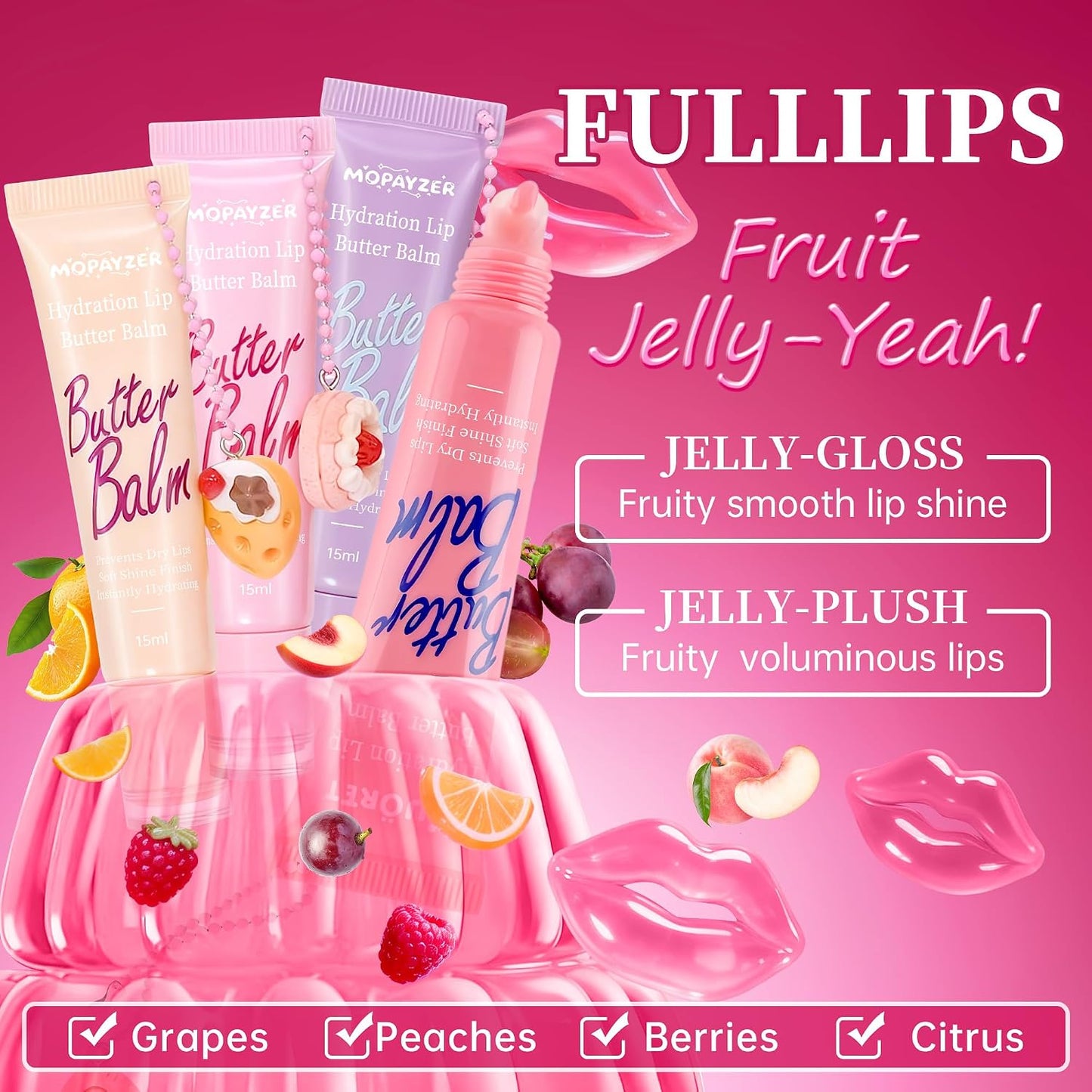 Glossy Lip Gloss Set - 4PCS High Shine Lip Makeup Kit for Teen Girls & Women | Long-Lasting with Cute Charms