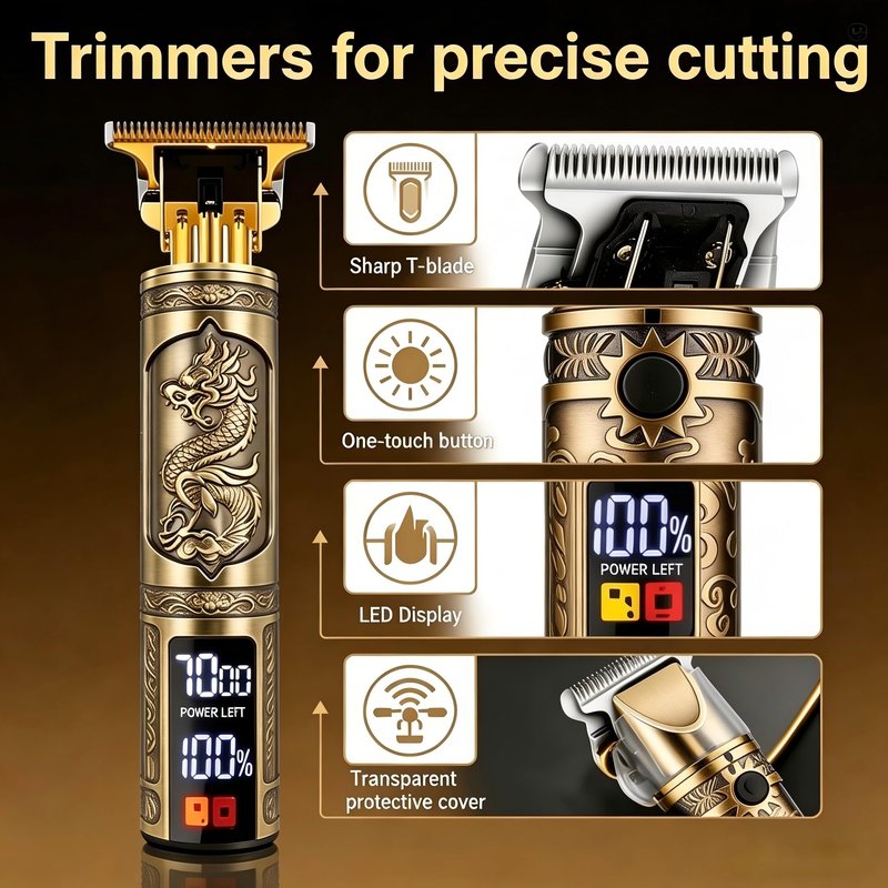 Hair Clippers for Men Professional, Beard Trimmer Kits & Sets, Cordless Mens Hair Trimmer, Electric Shavers, Haircutting Machine with LED Display (Bronze-2in1)