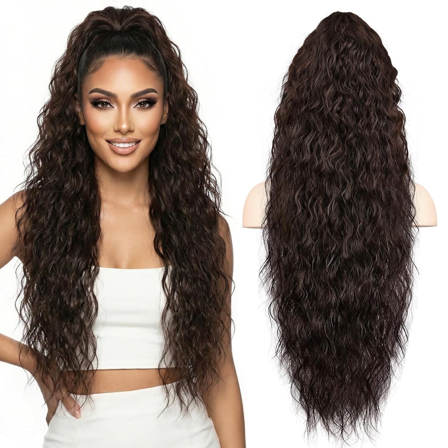 Claw Clip Ponytail Extension - 12 Inch Curly Synthetic Hair Extension | Chocolate Brown