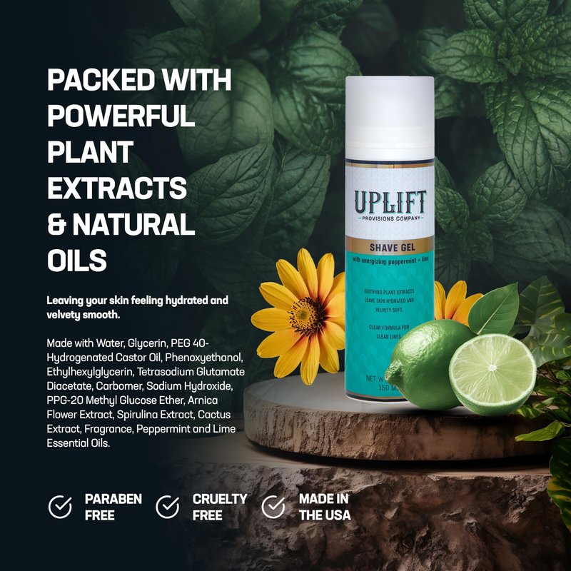 Uplift Provisions Clear Shaving Gel for Men & Women - Infused with Plant Extracts for an Ultra-Smooth Shave, Leaving Skin Hydrated, Velvety Soft, and Free from Redness and Irritation, 5 oz.
