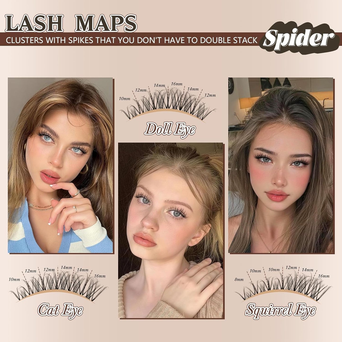 Spider Lash Clusters - Wispy Eyelash Extensions with Invisible Band | D Curly 8-16mm
