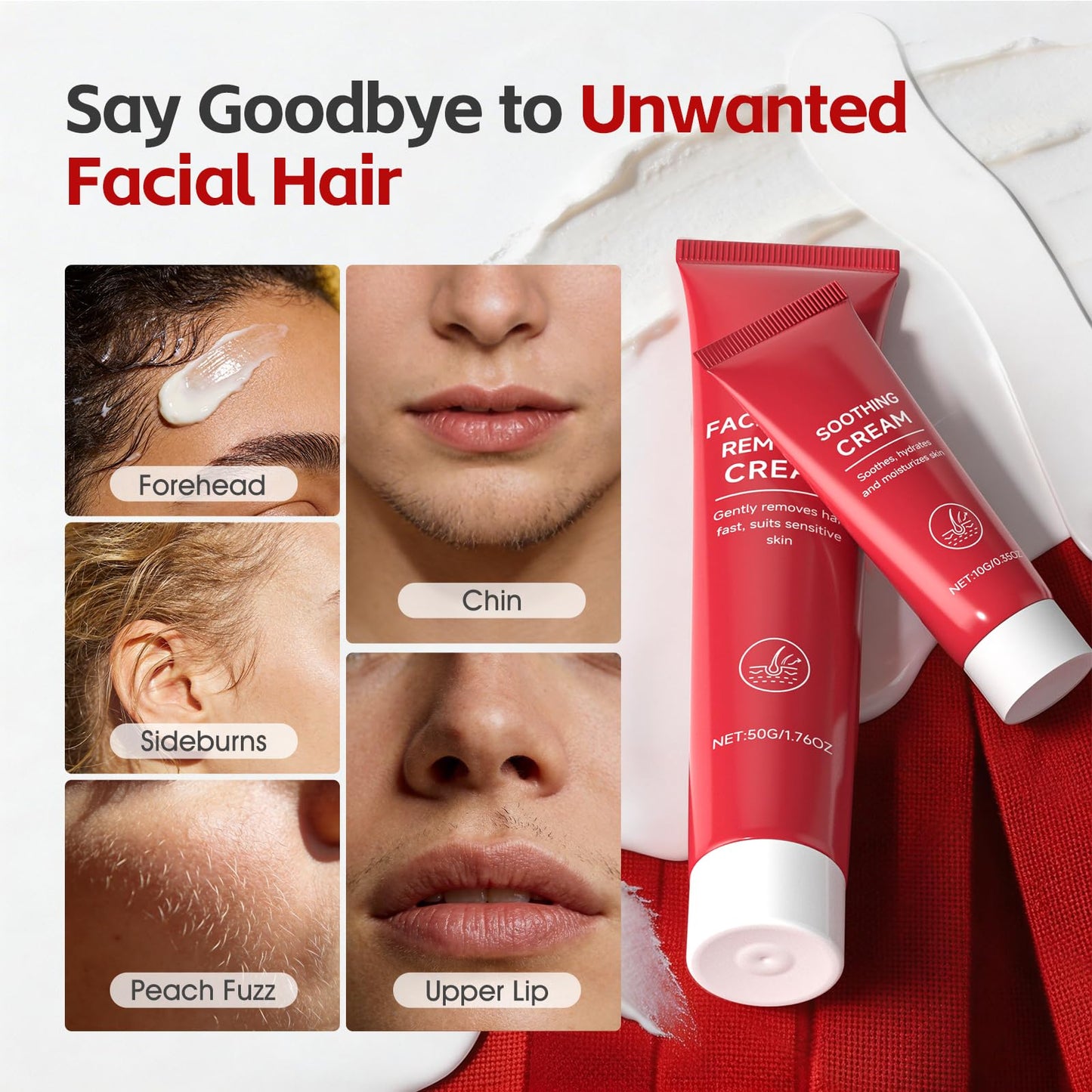Facial Hair Removal Cream for Women, Gentle & Painless 2-in-1 Face Hair Removal Creams with Soothing Cream for Sensitive Skin, Depilatory Creams for Face Upper Lip Chin, For Smooth Skin 2.03 Fl Oz