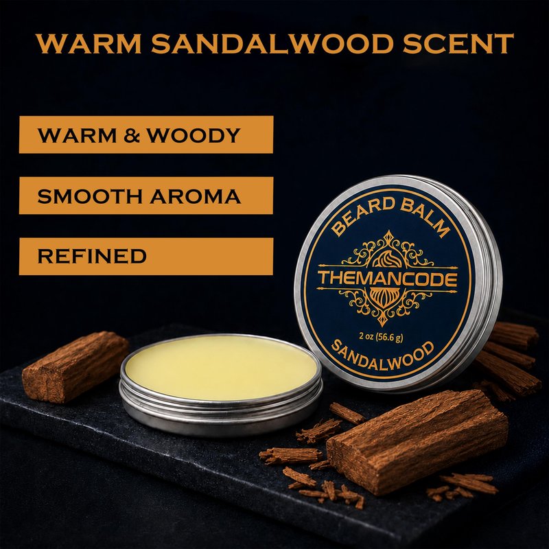 THEMANCODE Sandalwood Beard Balm for Men, Beard Butter, Beard Softener with Jojoba Oil, Beard Care Father Day Gifts, 2 oz
