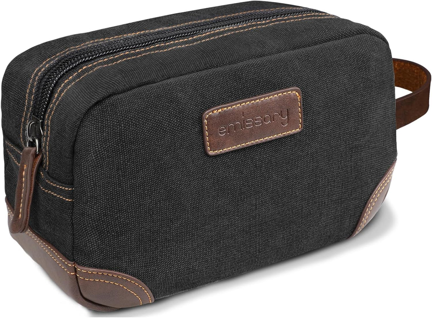 Men's Leather and Canvas Toiletry Bag - Travel Dopp Kit for Shaving Accessories | Coffee Color