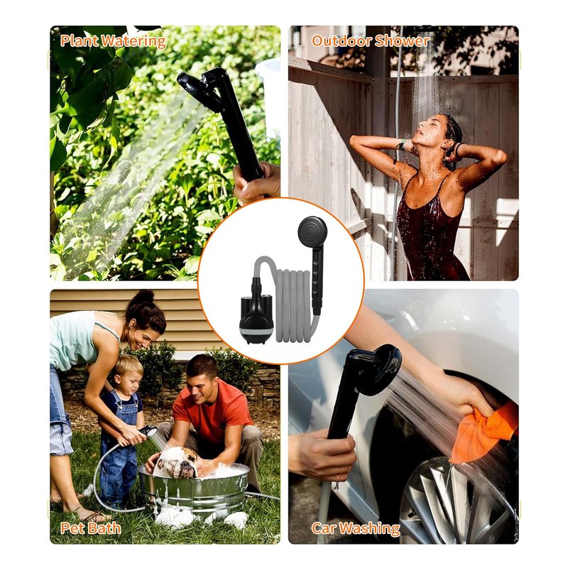 Portable Shower Electric Camping Shower, Pet Cleaning Shower with 2200mAh Rechargeable Battery, Adjustable Water Flow, for Outdoor Travel, Beach, Car Washing