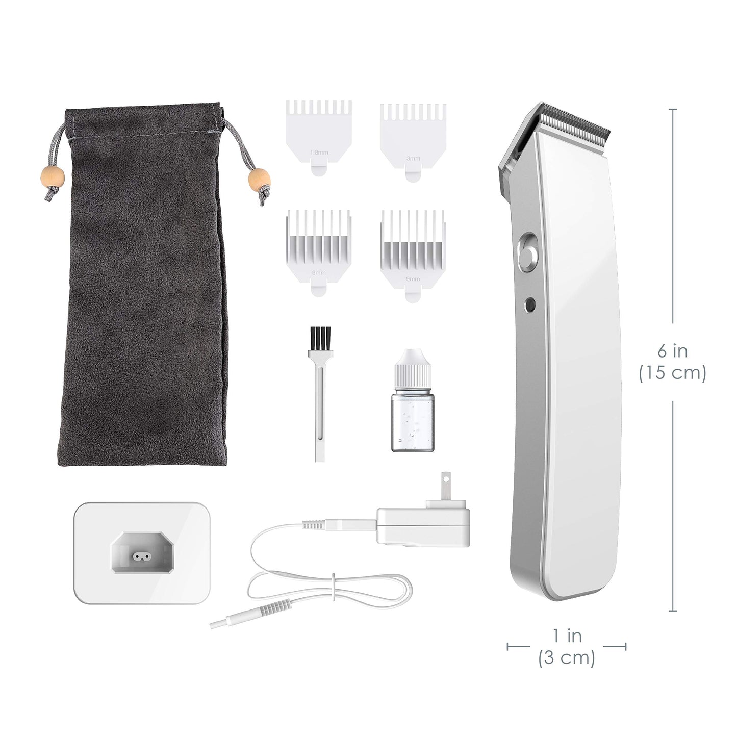Pure Enrichment TRYM Lithium Rechargeable Beard Trimmer - 11-Piece Grooming Kit with Cordless Use, Charging Dock, 4 Trim Attachments, Cleaning Brush, Clipper Oil, and Drawstring Travel Bag (White)