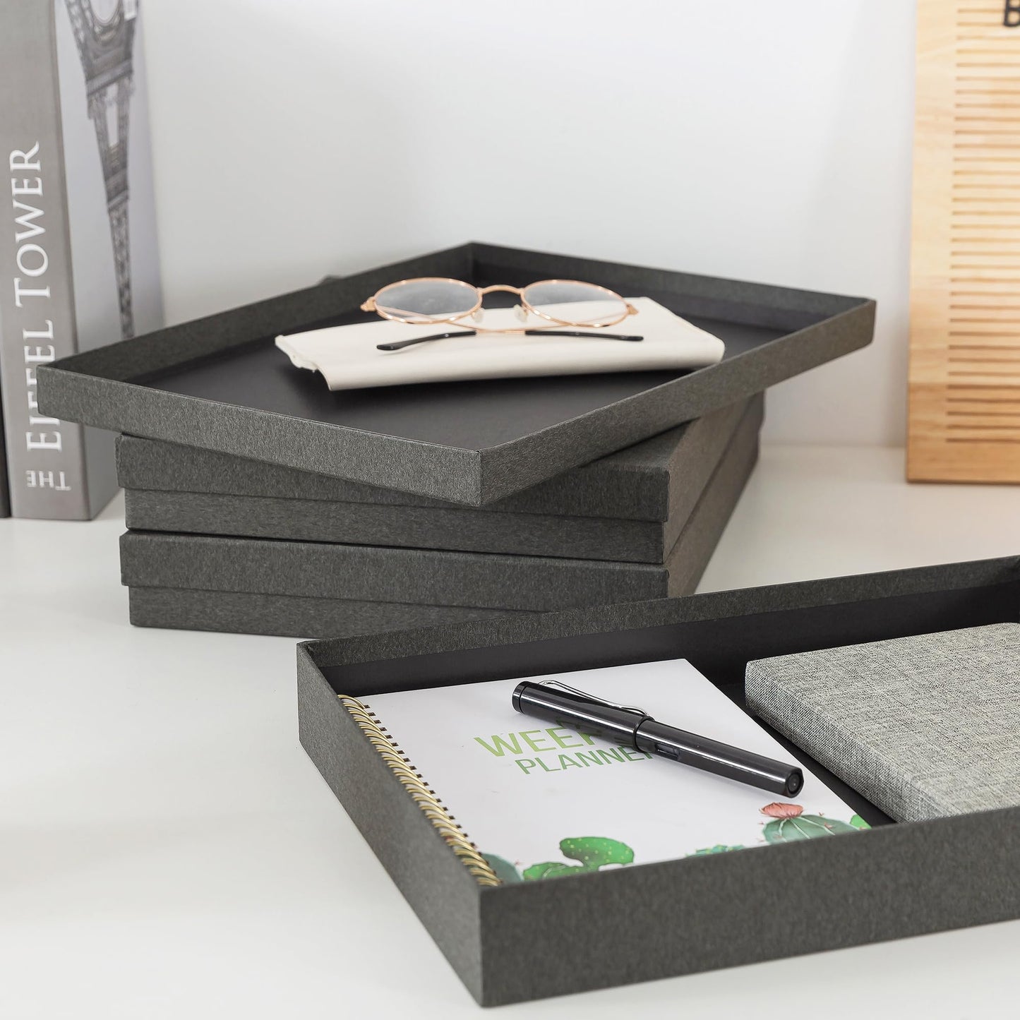 Soul & Lane Document Storage Boxes - Set of 3 (13.2" x 9.8" x 1.8"), Versatile Photo & Craft Organizer for Home & Office, Stackable Cardboard Storage for Letters, Files & Memorabilia, Slate Gray