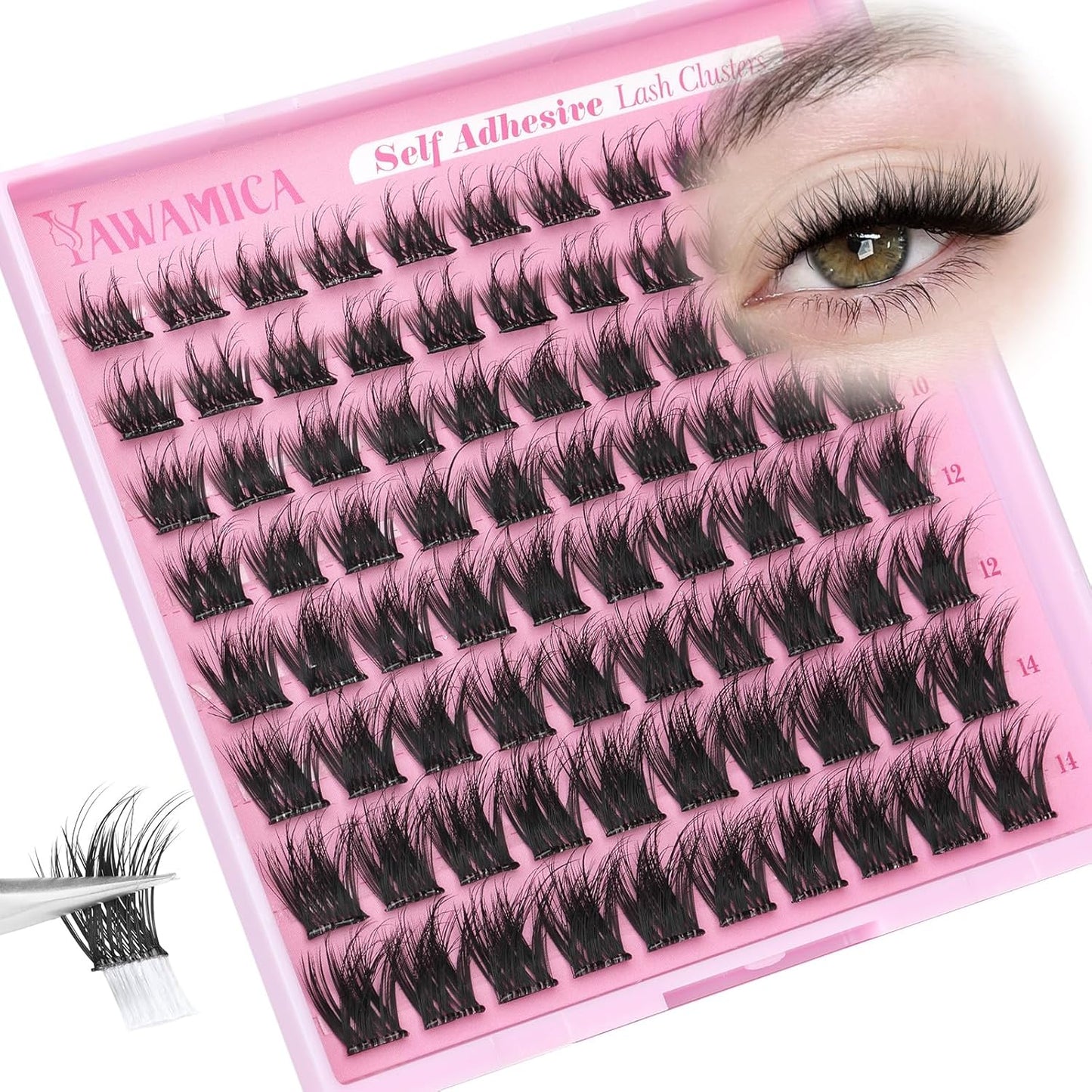 Self-Adhesive Brown Lash Clusters | Wispy Natural Pre-Glued Eyelash Extensions 10-14mm for 24-Hour Hold