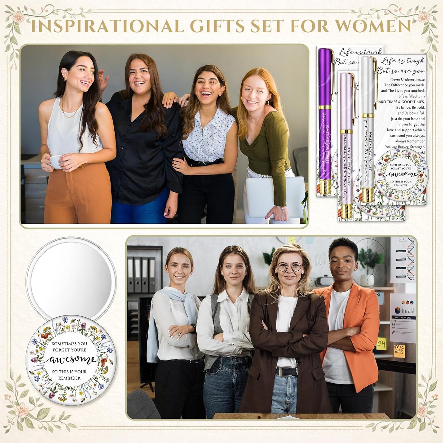 Inspirational Gifts for Women - 20 Sets Mini Compact Mirrors & Positive Pens | Perfect for Graduation, Nurses, Teachers & Coworkers