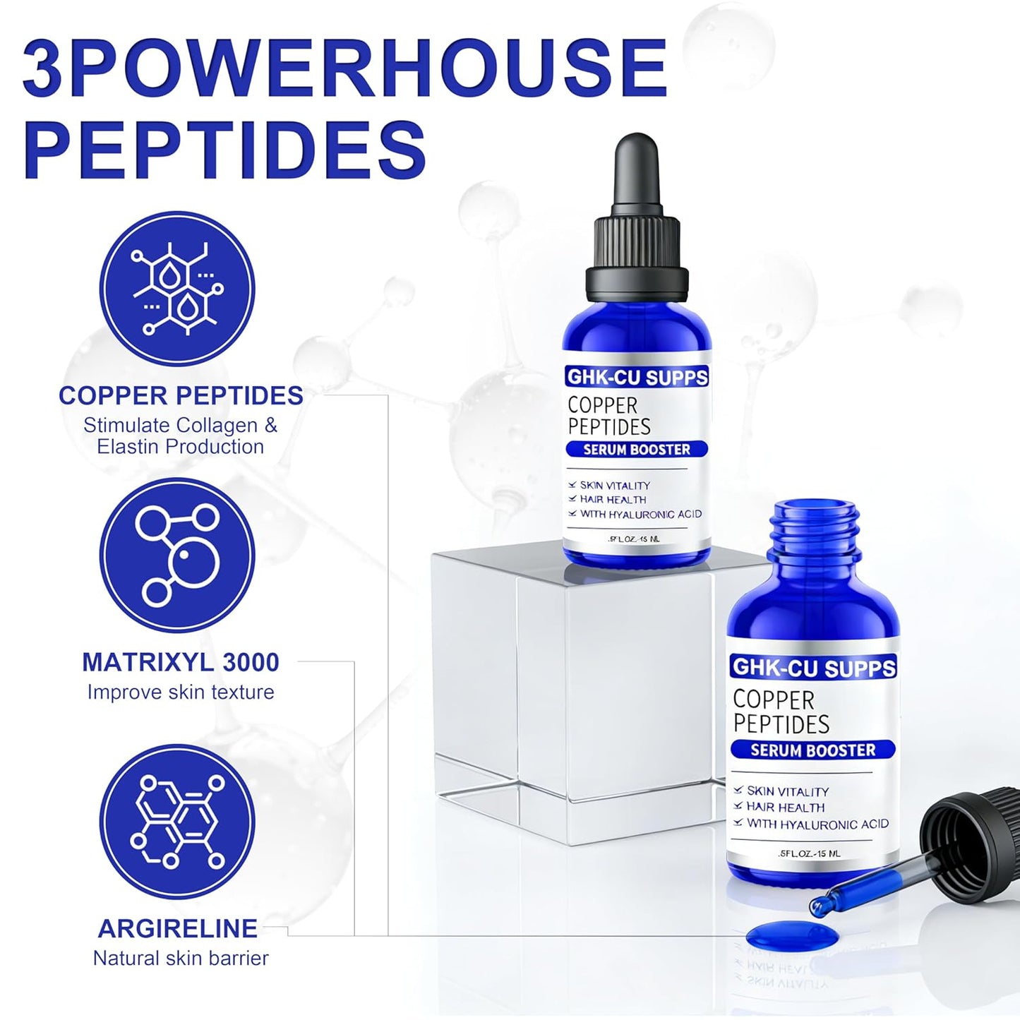 GHK-CU Copper Peptides Serum - Skin & Hair Strengthening Formula | Non-Greasy, 0.5 Fl Oz