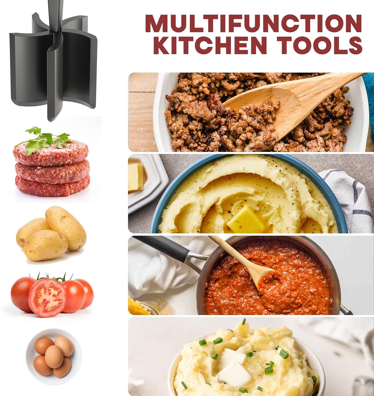 Meat Chopper - Premium Hamburger Grinder & Heat Resistant Smasher for Ground Beef | Black