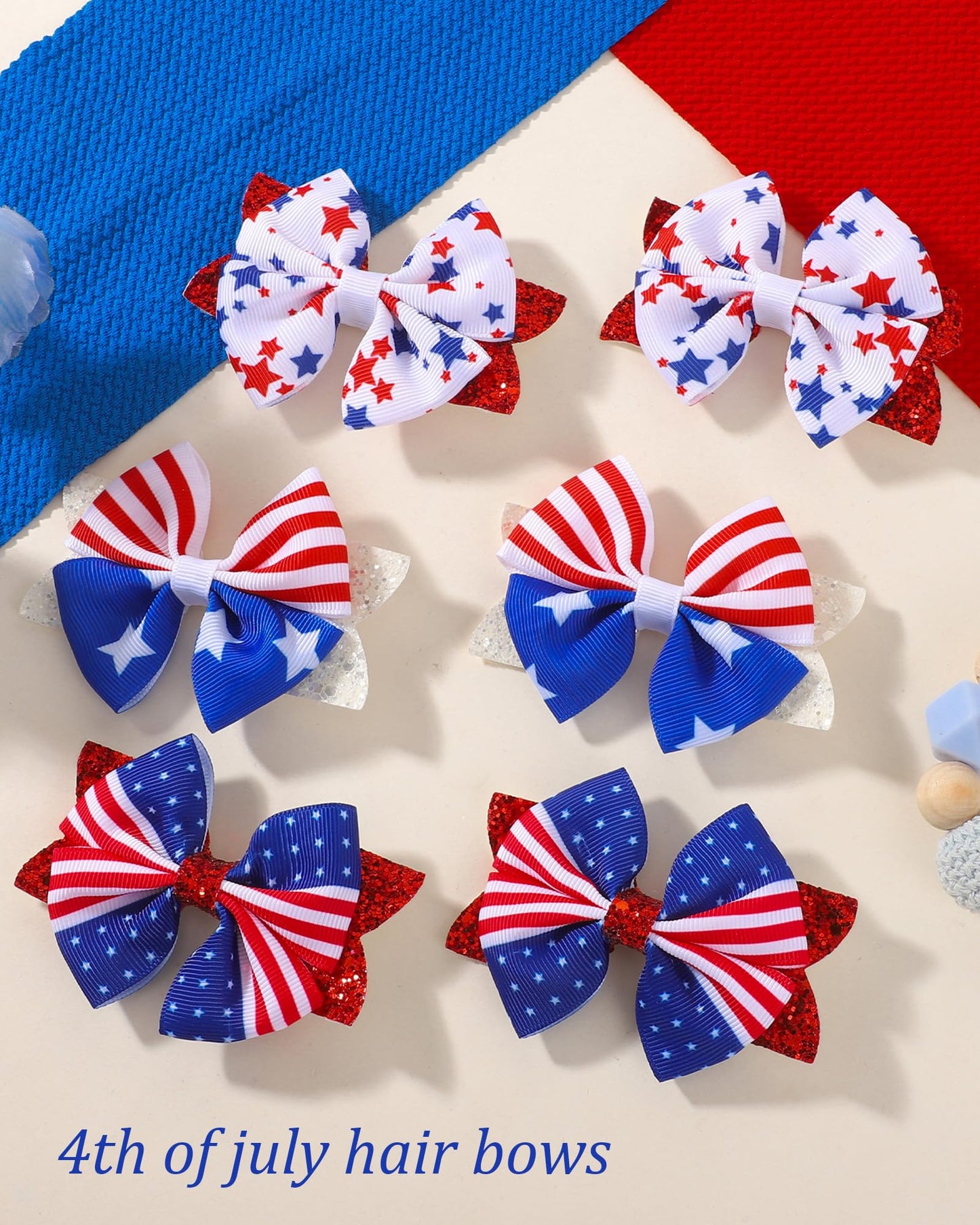 Jollybows 6pcs 4th of July Baby Hair Clips Girls Bows 2" Alligator Clip