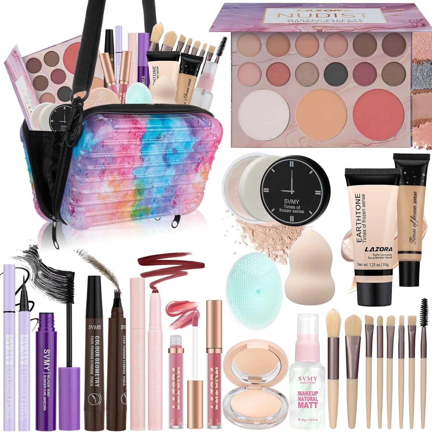 Makeup Kit for Women - 18 Colors Eyeshadow Palette & Foundation | Complete Set for Teen Girls & Beginners