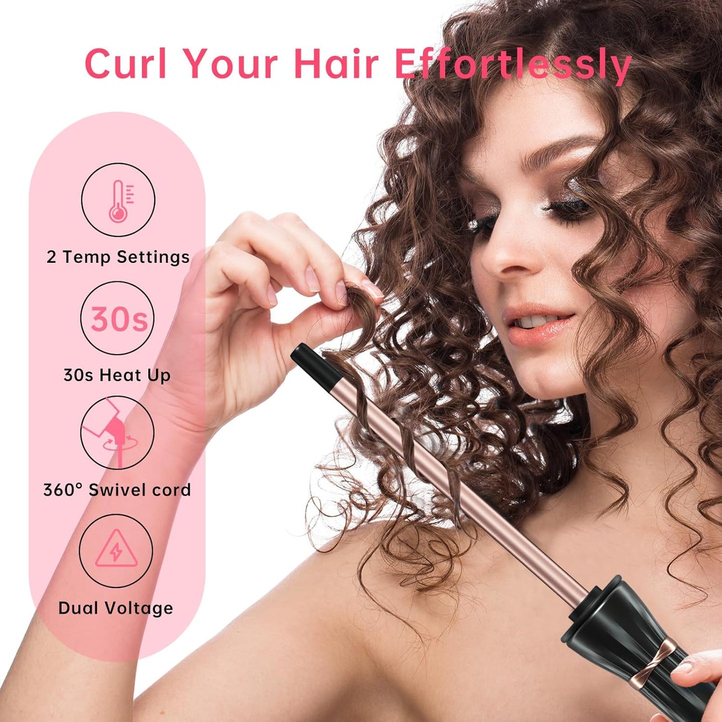 Curling Wand - 3/8 Inch Ceramic Tiny Curling Iron with Adjustable Temperature | Fast Heating for Short & Long Hair