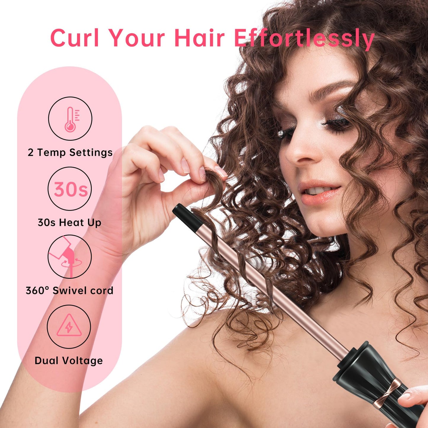 Hahahope 3/8 Inch Curling Wand,9mm Tiny Curling Wand,Ceramic Small Barrel Curling Iron with Adjustable Temperature,Fast Heating,for Short & Long Hair