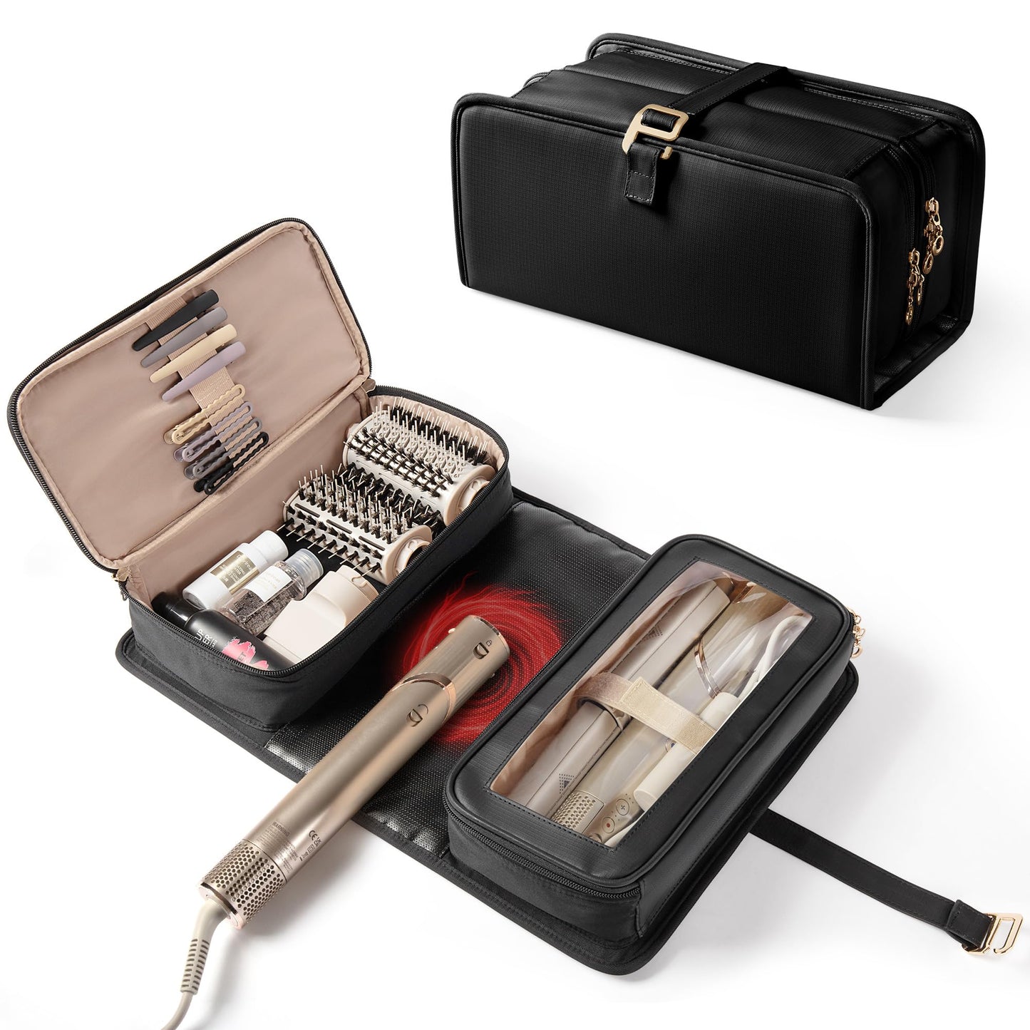 Marscamd Hair Tools Travel Bag with Heat Resistant Mat Compatible with Shark Flexstyle, Hair Tool Organizer for Multi-Stylers and Hair Dryer, Black